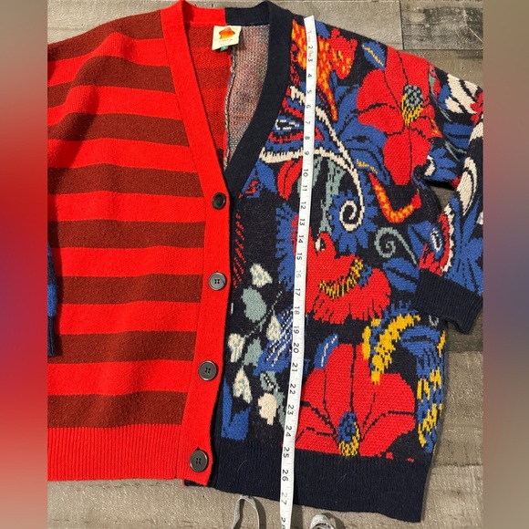 Farm Rio Forest Striped Cardigan Patchwork Floral Knit Sweater Womens S - Picture 5 of 12